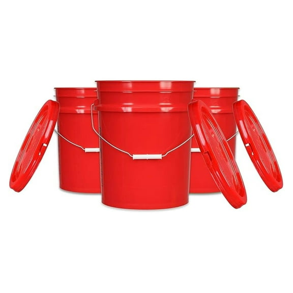 5 Gal Red Buckets with Lids - Food Grade - Pack of 3
