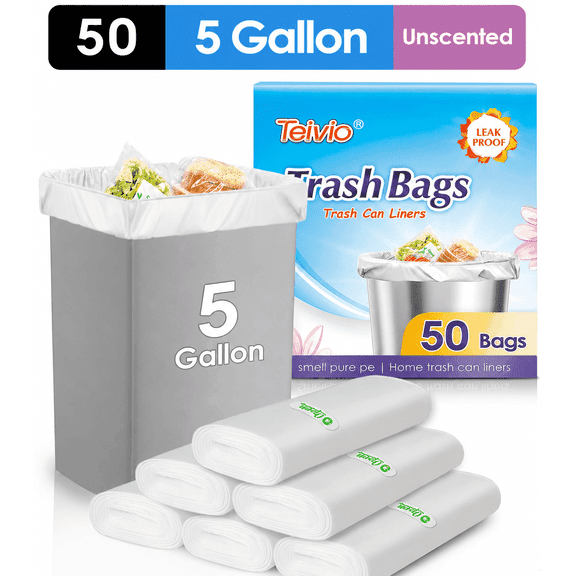 5 Gallon 50 Counts Strong Trash Bags Garbage Bags, Bathroom Trash Can Bin Liners, Small Plastic Bags for Home Office Kitchen Waste Basket, Clear
