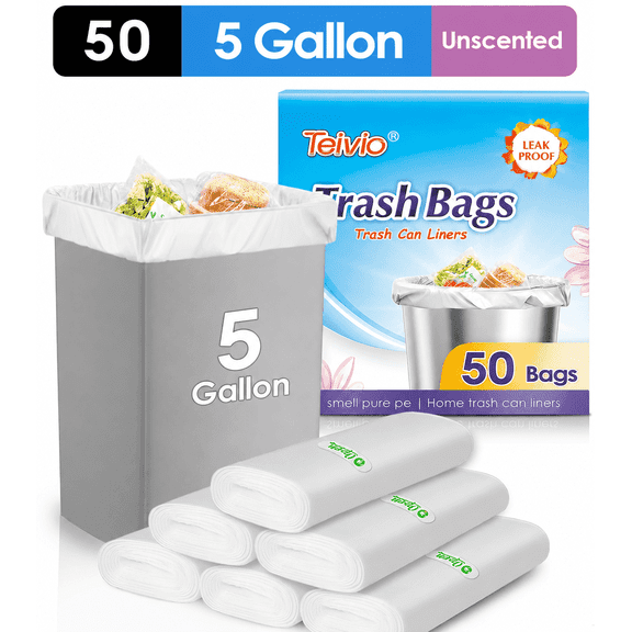 5 Gallon 50 Counts Strong Trash Bags Garbage Bags, Bathroom Trash Can Bin Liners, Small Plastic Bags for Home Office Kitchen Waste Basket, Clear