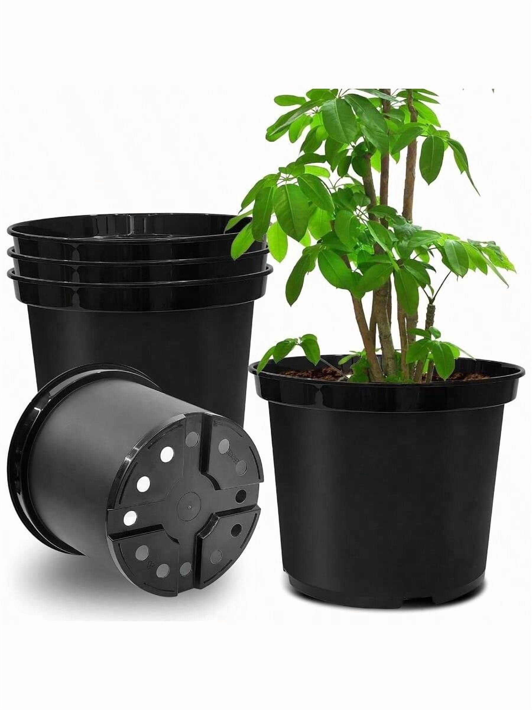 5 Gallon 12 Inch Plastic Nursery Pots Plant Containers With Drainage Holes Round Sturdy Garden Planters For Indoor Outdoor Greenery Gardening Gifts For Women 5Pack Black