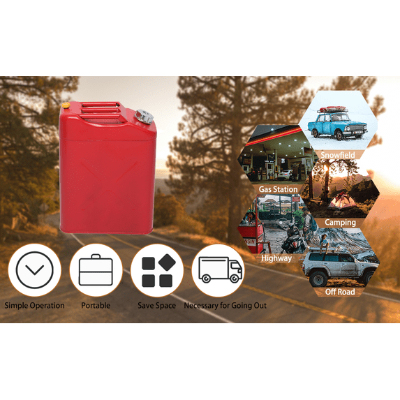 5 Gallon 20L Metal Gas Can with Spout System, Portable Jerry Can Fuel Tank Can Petrol Diesel Storage Can, Cold-Rolled Plate Gasoline Bucket for Car Truck Off Road Emergency Supply, Red