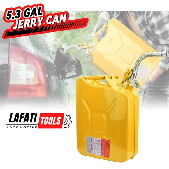 5 Gallon 20L Metal Gas Tank Can (US Stardard) Gas Can Power Emergency Backup Tank with Flexible Spout Yellow