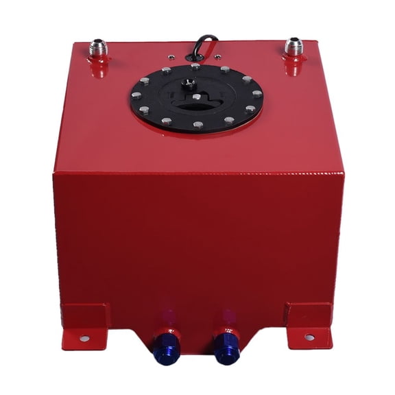5 Gallon 20L Universal Aluminum Fuel Tank - Red, 0-90 Ohm Sender, Dual -10 Outlets, 12"x12"x8" Dimensions, Automotive Fuel Storage