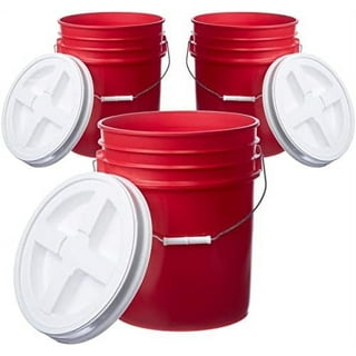 5 Gallon White Bucket & Gamma Seal Lid - Food Grade Plastic Pail & Gamma2  Screw Seal Tight Lid (Red)