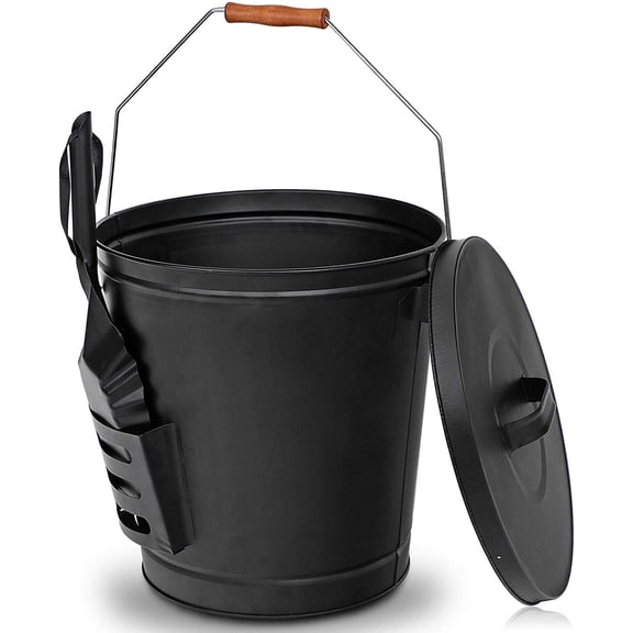 5 Gallon Ash Bucket Fireplace W/Shovel Hold Heat Classic Home Decor Steel