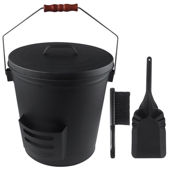 5 Gallon Ash Bucket w/Lid Brush Shovel Galvanized Metal Ash Pail for Fireplace