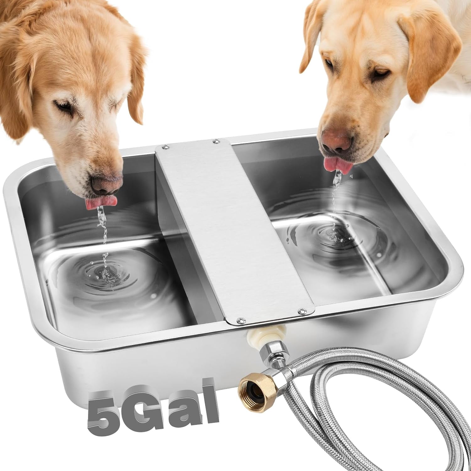 5 Gallon Auto Dog Water Bowl Dispenser Outside Automatic Water Dispenser for Large Dogs Stainless Steel Auto-Fill Dog Waterer Feeder with Float Valve for Pets Indoor Outdoor Use