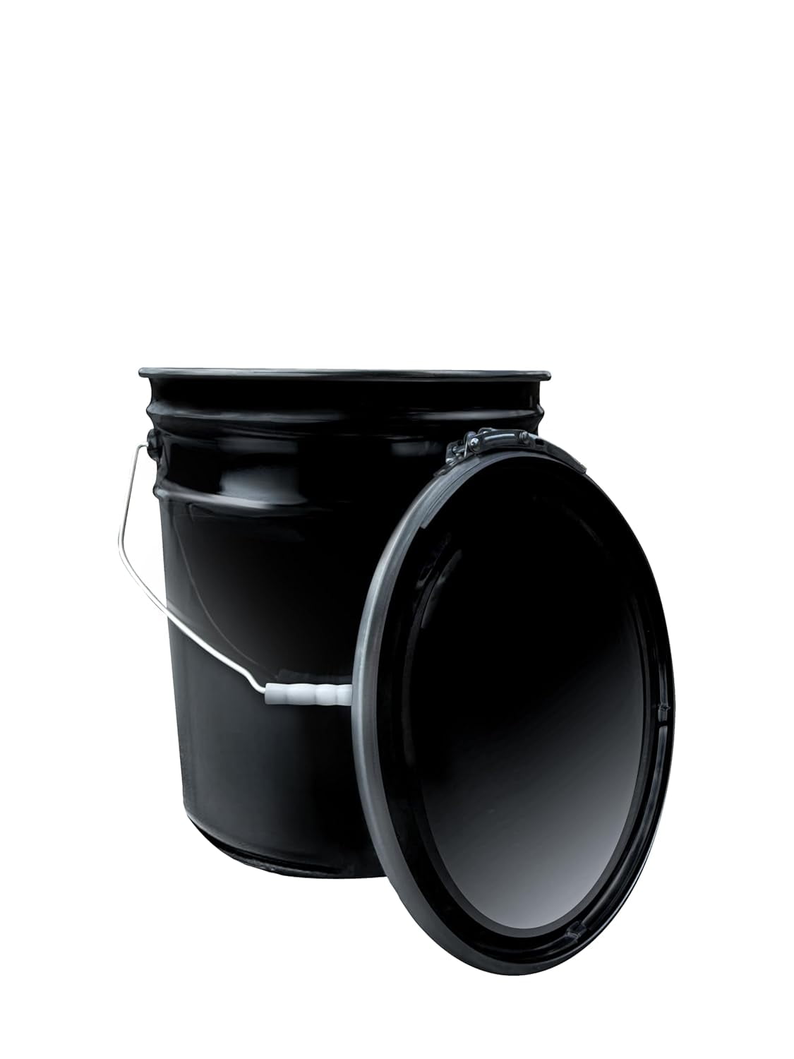 5 Gallon Black Metal Bucket & Lever Lock Pail Lid 6 Pack Heavy Duty