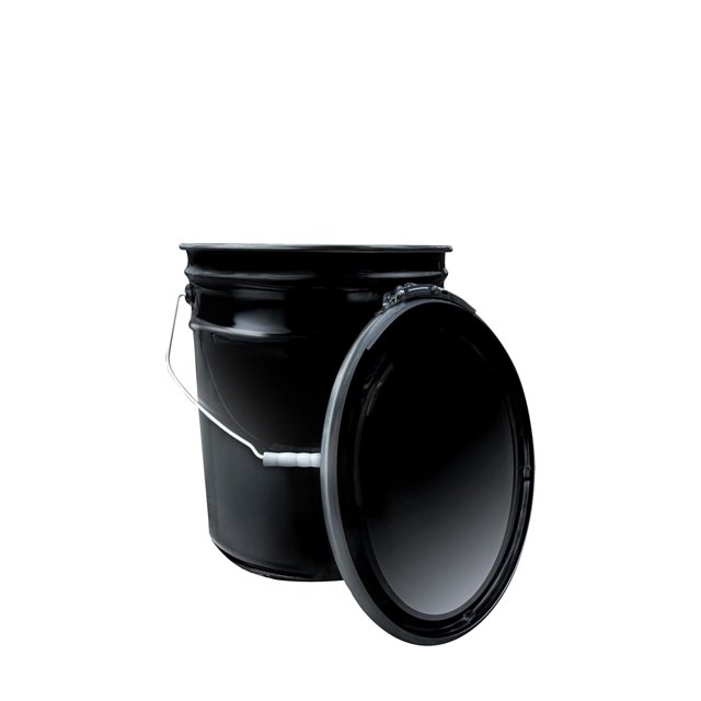 5 Gallon Black Metal Bucket & Lever Lock Pail Lid 6 Pack Heavy Duty