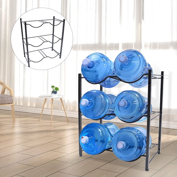 5 Gallon Black Water Cooler Jug Holder Water Bottle Storage Rack 3-Tier ...