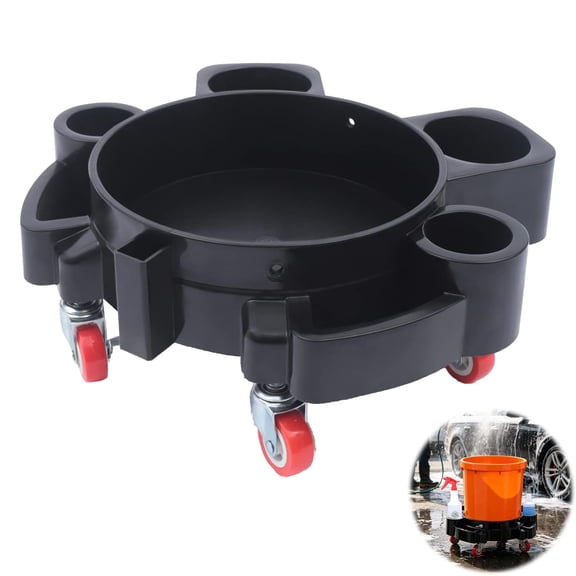 5 Gallon Bucket Dolly with Wheels Heavy Duty Car Wash Rolling Bucket Cart with 5 Swivel Casters 360 Mobility, 300LBS Capacity, Fits 3.5-7 Gal Buckets, with Storage Holes for De