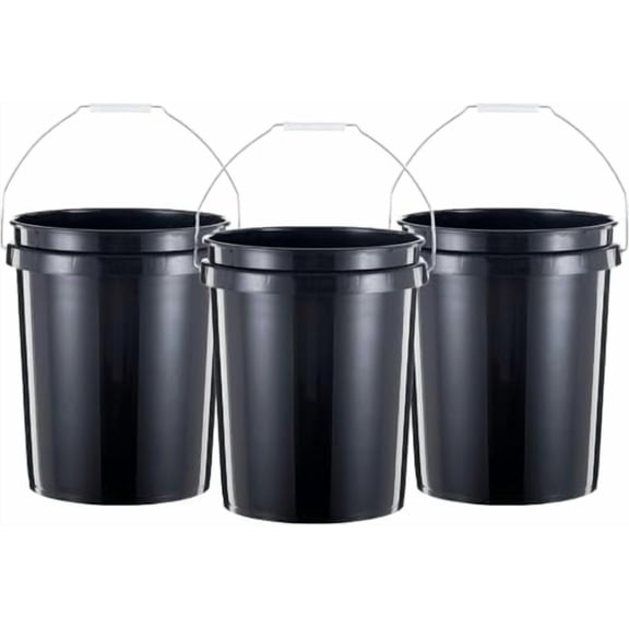 5 Gallon Bucket Heavy Duty Plastic Bucket Comfortable Handle Easy to Clean Perfect for on The Job Home Improvement or Household Cleaning; Black , 3 Count