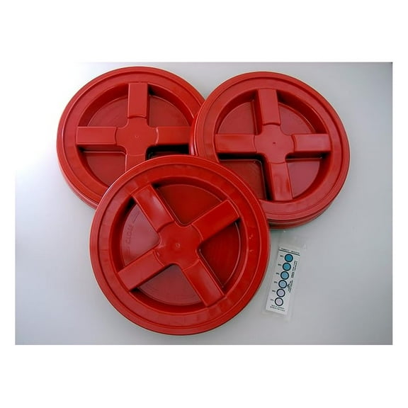 5 Gallon Bucket Lids - 3 Pack Red Seal Lids - Fits 3.5, 5, 6 & 7 Gallon Buckets - Storage Container Lids with Humidity Indicator - Easy Spin-On/Off Design