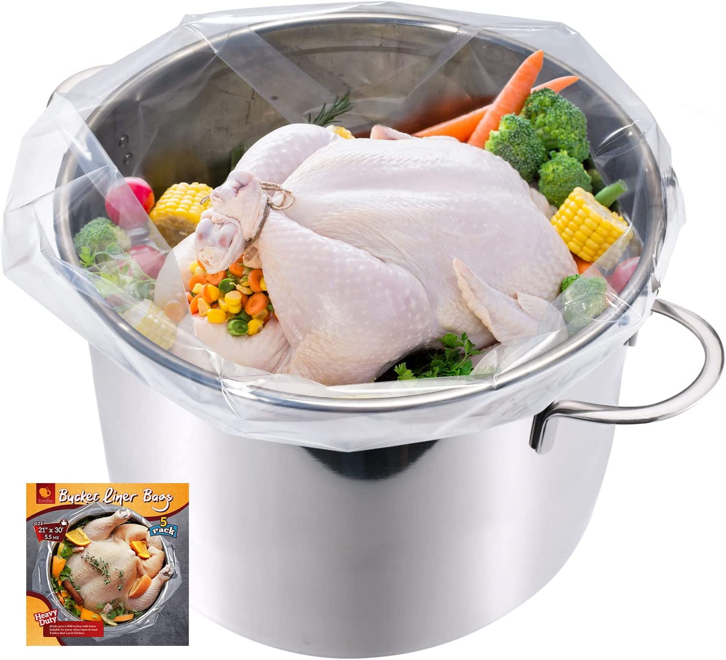 5 Gallon Bucket Liner Bags 5 Pack Food Grade & BPA Free Durable Brine Bags for Marinades 30