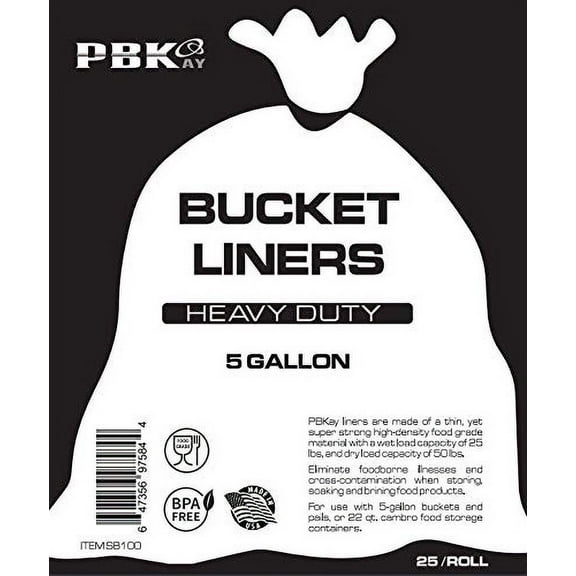5 Gallon Bucket Liner Bags for Marinading and Brining - Durable, Food Grade, BPA Free, 25/Roll