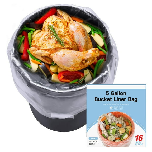 5 Gallon Bucket Liner Bags for Marinating and Brining, Food Grade, BPA Free, Extra Heavy Duty Leak Proof, Great for Food Storage, 4Mil, Pack of 16