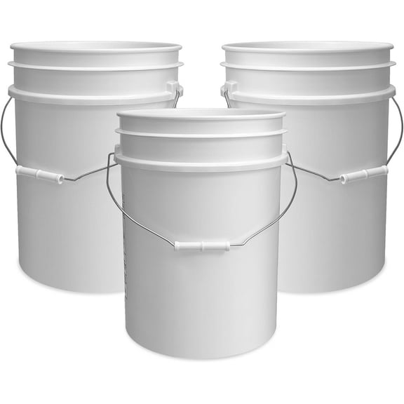 5 Gallon Bucket | Made in | Food Grade | Durable 90 Mil All Purpose Pail | BPA | Premium HPDE | Easy Stack and Store | Lids Not Included (White, 3)