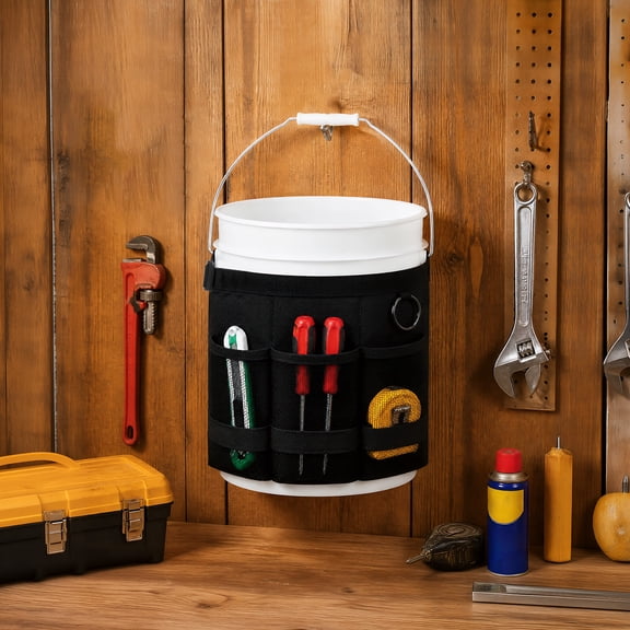 5 Gallon Bucket Tool Organizer with 6 Large Pockets, 6 Small Pen Slots, and 1 Hanging Ring(Bucket not Included)