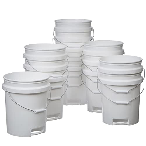 5 Gallon Bucket with Bottom Handle, HDPE, White, 14 Pack