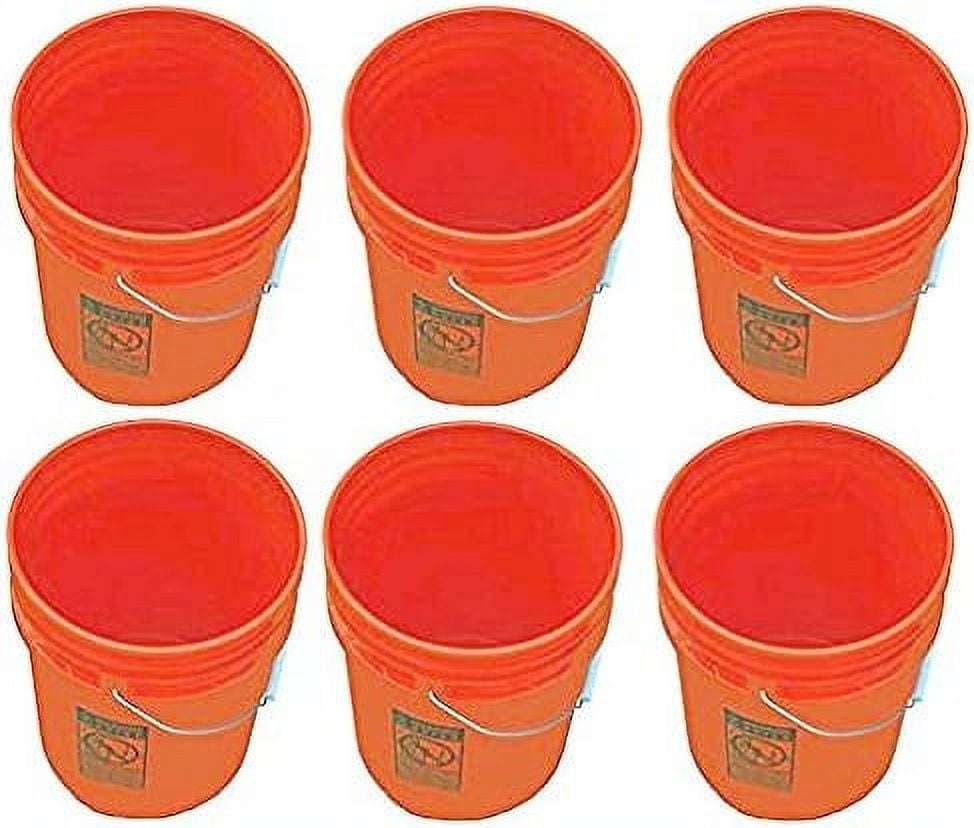 5 Gallon Buckets Six (6) Pack Plastic Orange