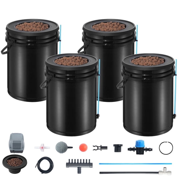 5-Gallon DWC Hydroponic System with Top Drip Kit - 4 Bucket Deep Water Culture for Leafy Greens, Includes Air Pump&Water Level Indicator