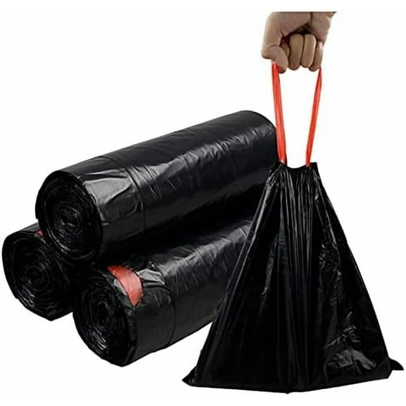5 Gallon Drawstring Trash Bags, Flat Bottom Garbage Bag (Black, 115 Counts/ 3 Rolls)
