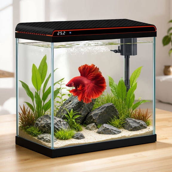 5 Gallon Fish Tank, Glass Betta Small Fish Tank, Self-Cleaning Water Pump & 3-Color Light with Water Temperature Detection for Betta Shrimp Guppy Jellyfish Goldfish Beta, Gift for Room Decor Kid