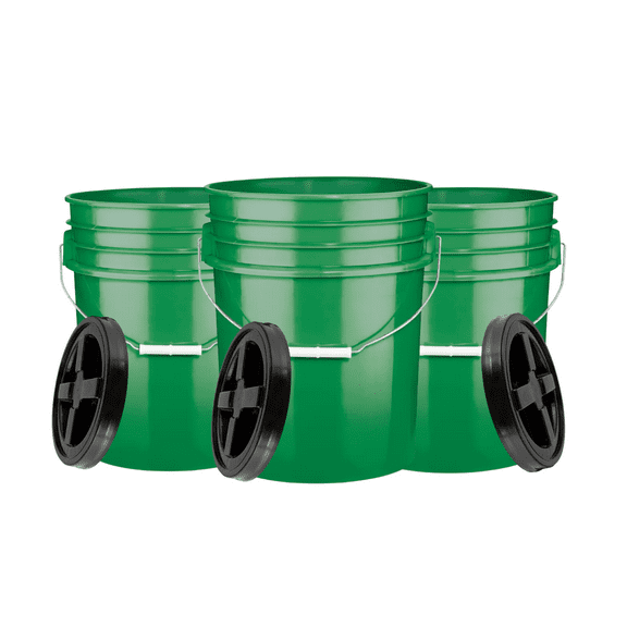5 Gallon Food Grade BPA Free Buckets pails with Screw On Airtight Lids (3 Pack)