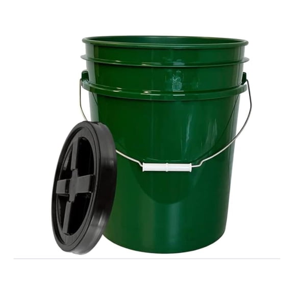 5 Gallon Food Grade BPA Free Container Dark Green Bucket with Screw On Black Lid