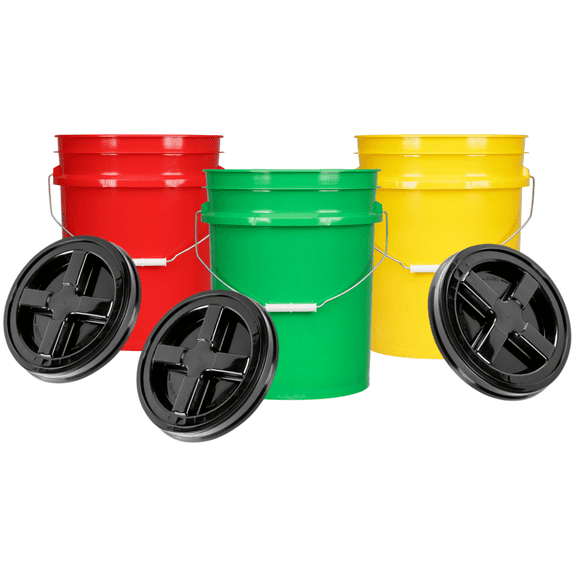 5 Gallon Food Grade Buckets BPA Free with lids pails 90mil (Pack of 3) 3 colors