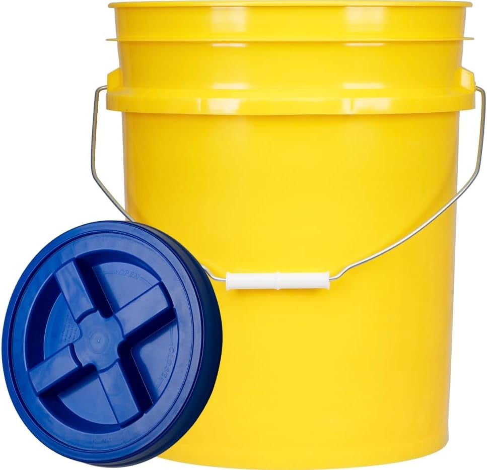 5 Gallon Food Grade Plastic Bucket with Air tight screw on Lid Made in container (Yellow Bucket