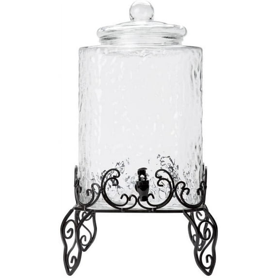 5 Gallon Glass Beverage Dispenser with Metal Stand and Chalkboard Sign