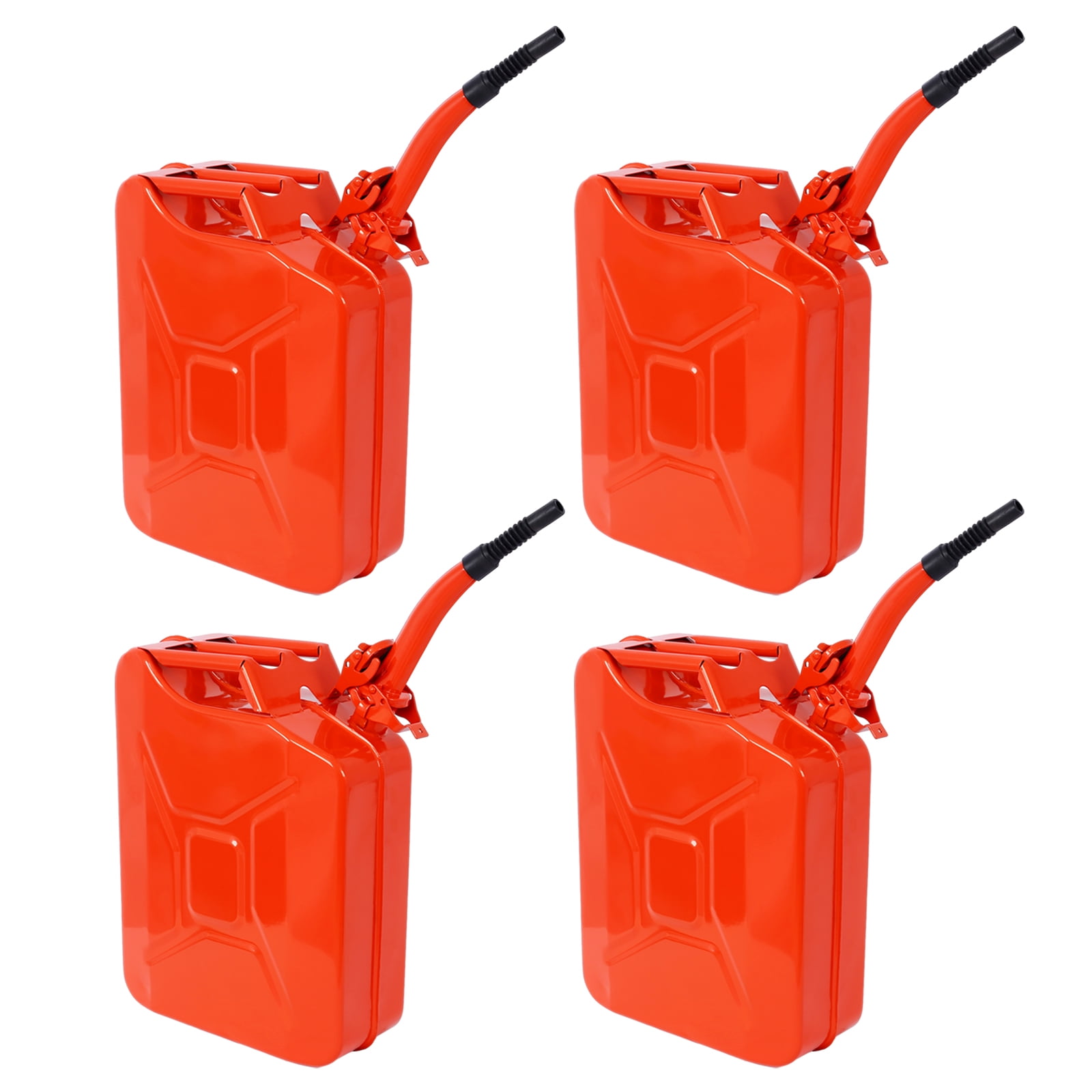5 Gallon Jerry Fuel Can, 4-Pack Steel Gas Can with Flexible Spout & Leakproof Lock, Portable Fuel Tank for Gasoline, Cars, Trucks, Emergency Kits, Off-Road Equipment - Red