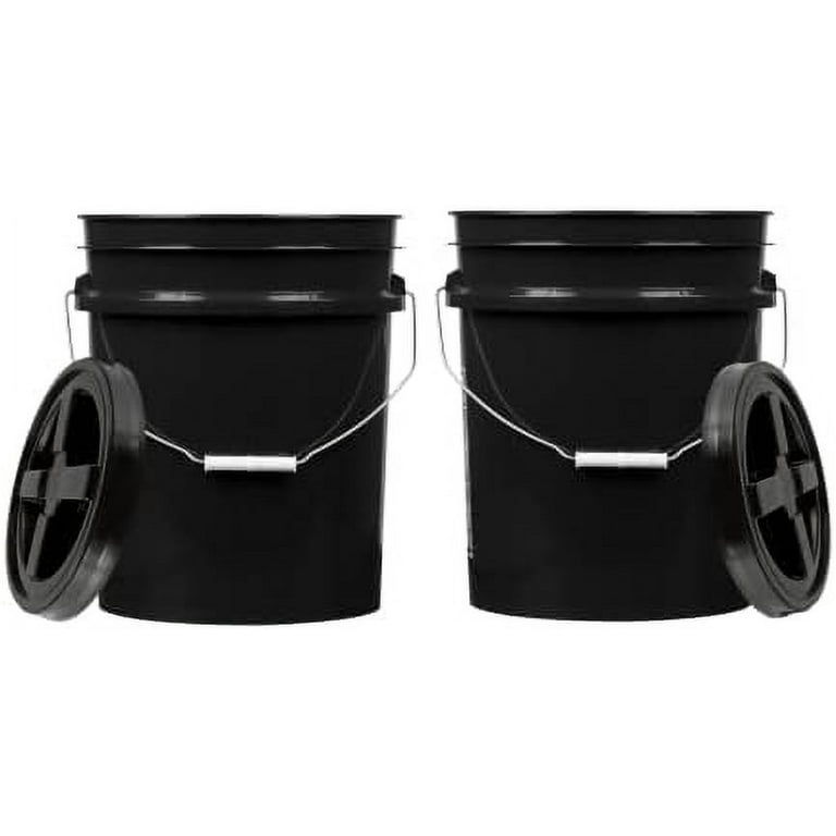 5 Gallon Plastic Black Bucket Food Grade BPA Free With Black On Air Tight  Lid(Pack Of 2) Made In Pail 