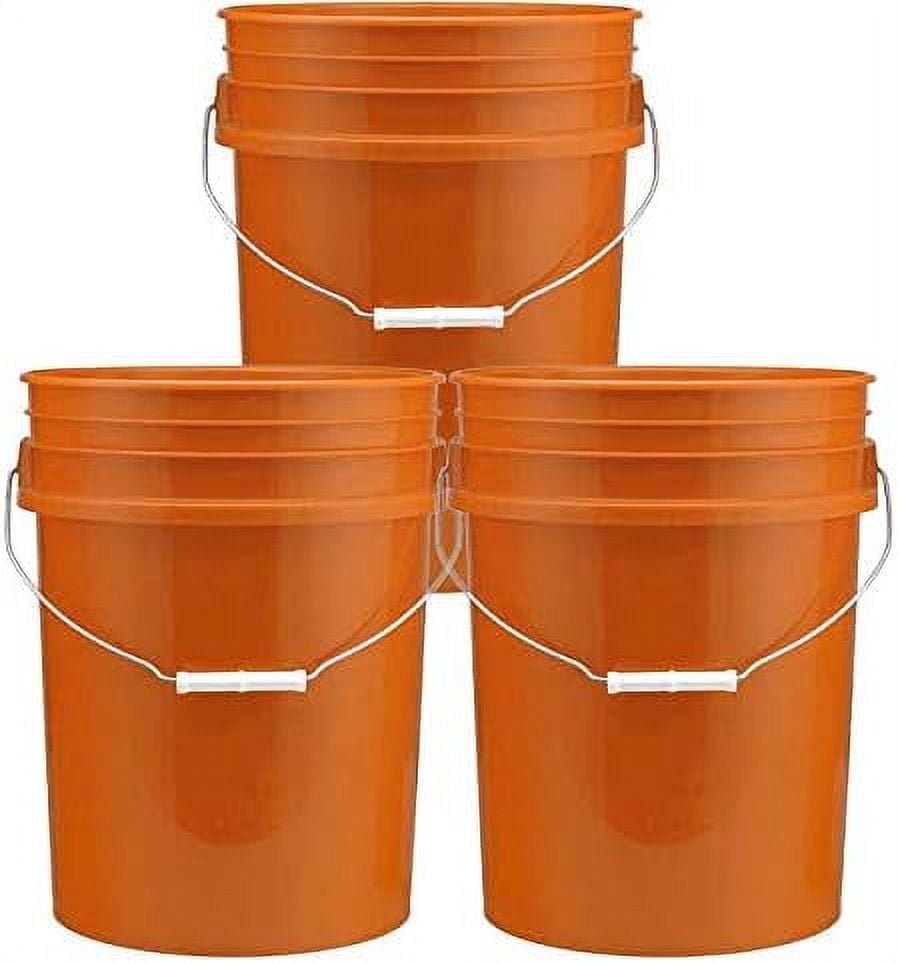 5 Gallon Plastic Buckets, Orange Color 3 Pack HDPE Plastic Super