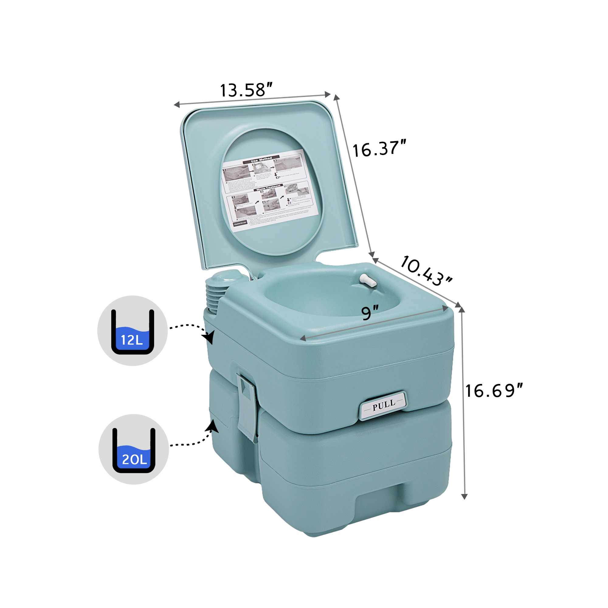 5 Gallon Portable Toilet, Flush Potty, Travel Camping Outdoor