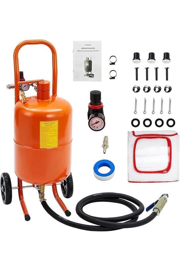 5 Gallon Sand Blasting Machine, 60-110 Psi Pressure Air Sand Blasting Kit w/4 Ceramic Nozzles & Oil-Water Separator, for Stain Removal Paint