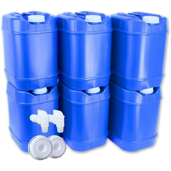 5-Gallon Stackable Water Storage Containers, 5 Gallons Each w/Lids + Spigot, Easy Fill, Survial Supply Emergency Water Storage for Camping and Disaster Preparedness, RV, 30 Gallon (6 Tanks)
