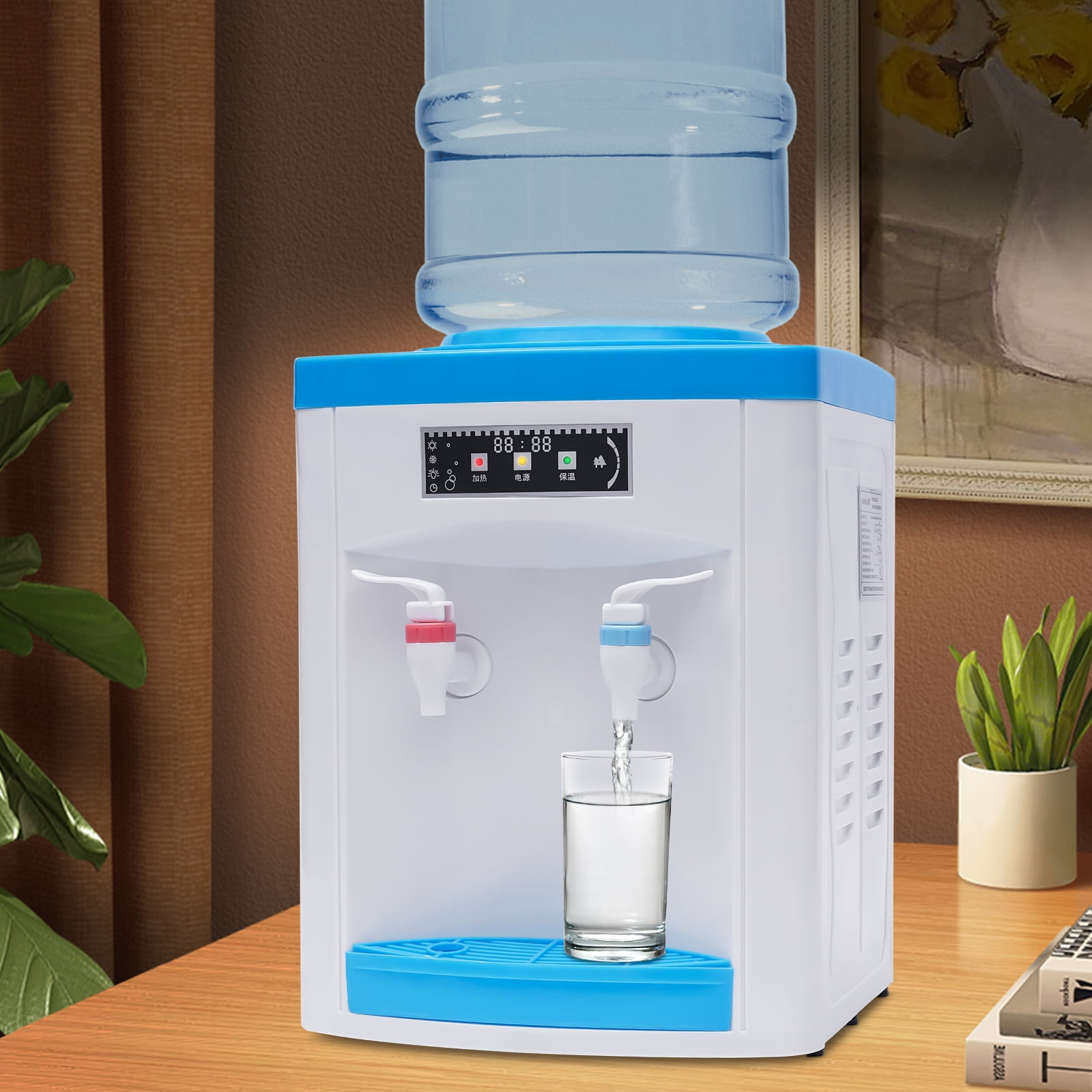 Compact White and Blue Stainless Steel Countertop Water Dispenser