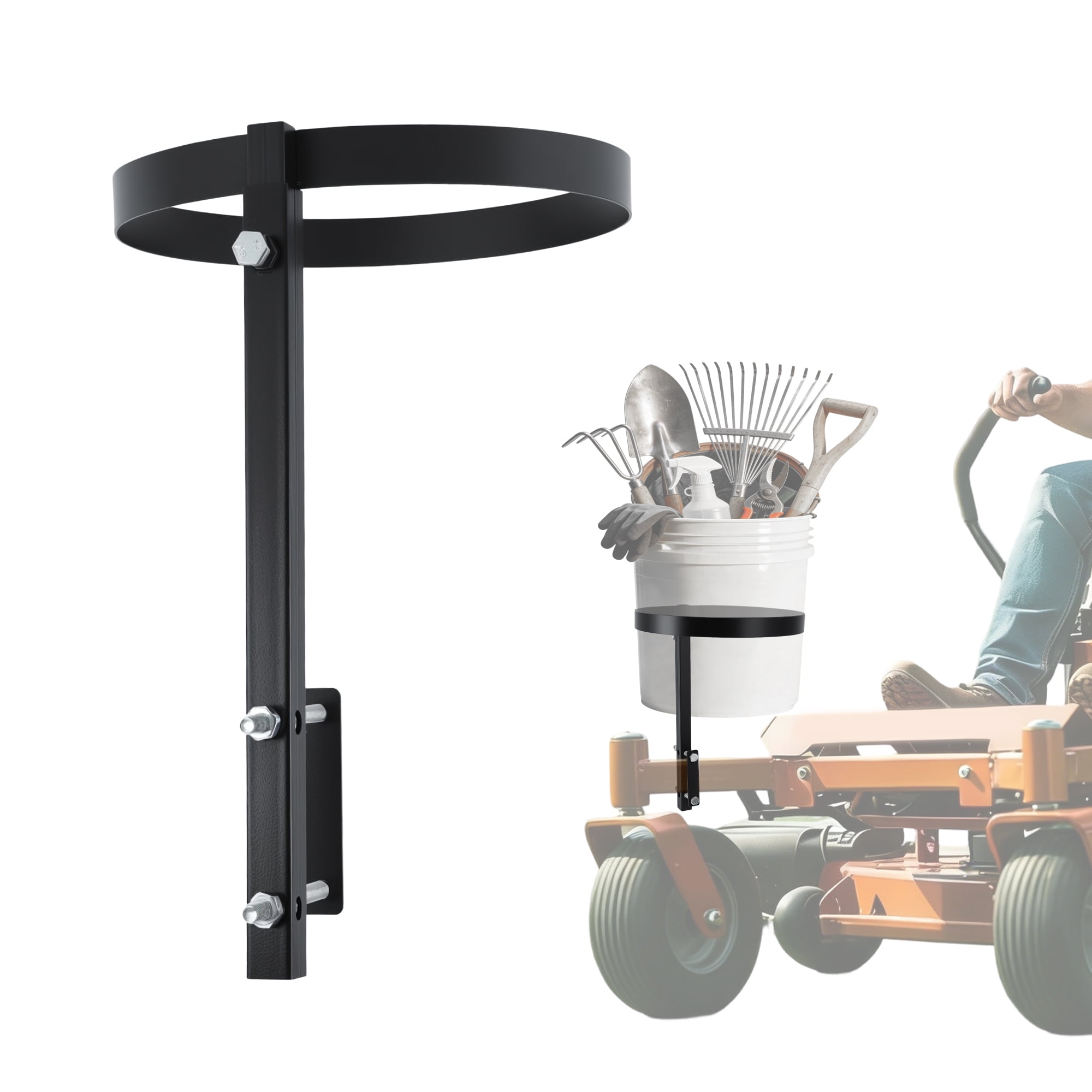 5 Gallon Trash Bucket Holder for Zero Turn Mowers, 11.2" Diameter, Heavy-Duty Steel Bucket Storage Bracket with Clamp, Convenient for Indoor Outdoor Yard Cleaning