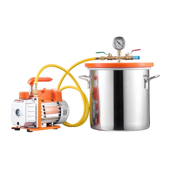 5 Gallon Vacuum Chamber Kit with 3.5 CFM Single Stage Pump; Stainless Steel Degassing Chamber with Tempered Glass Lid and 5 ft Hose; Ideal for Wood Stabilizing, Resin Casting, and Silicone Vacuum