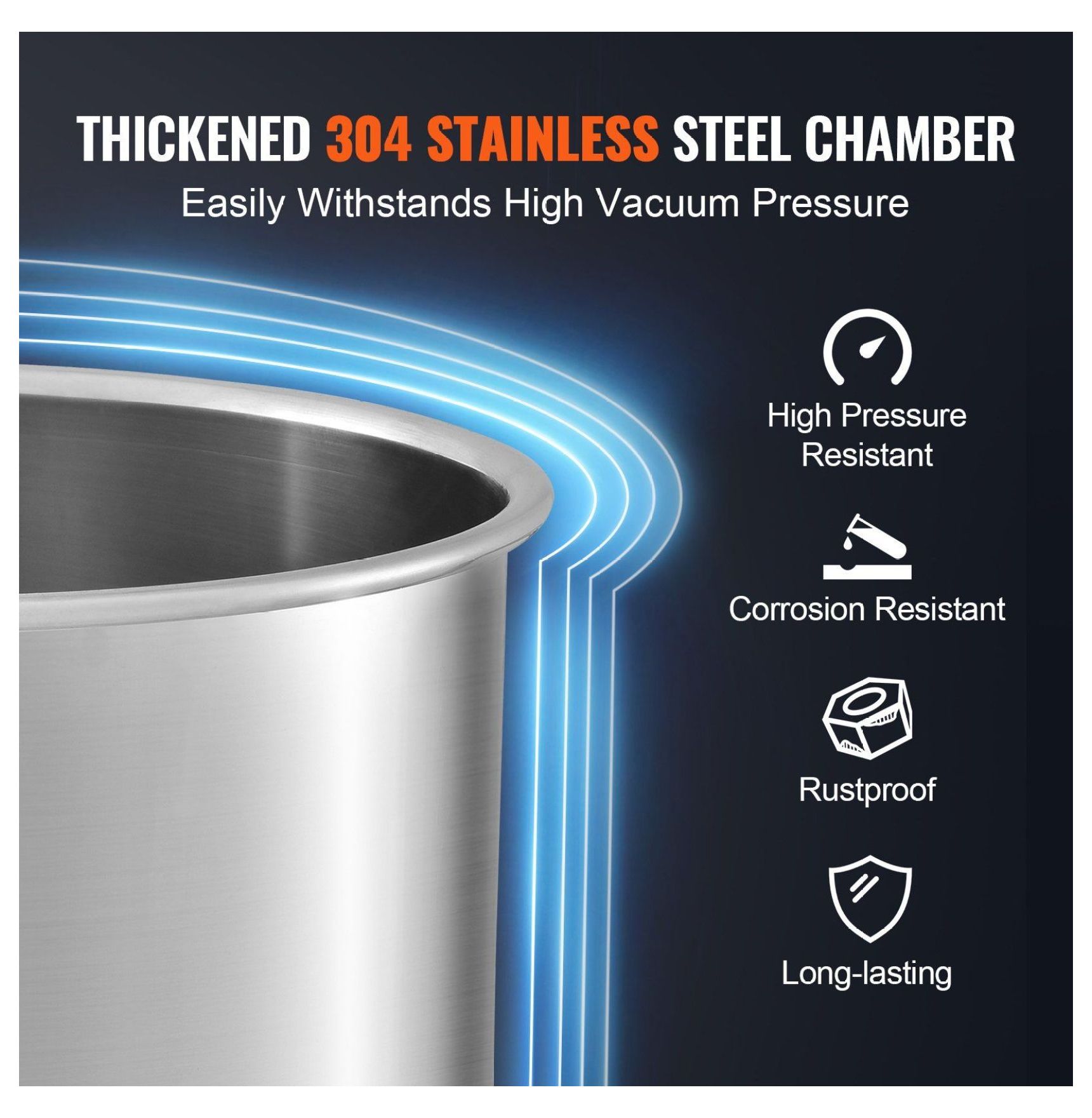 5 Gallon Vacuum Chamber Kit, Tempered Glass Lid, 304 Stainless Steel, for Resin, Wood, Silicone Degassing - 24hr Seal, Minimal Leakage, Vacuum Pump Ready