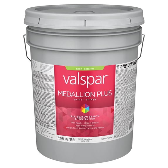 5 Gallon Valspar 26002 Pastel Base Medallion Plus Exterior Paint & Primer, Satin