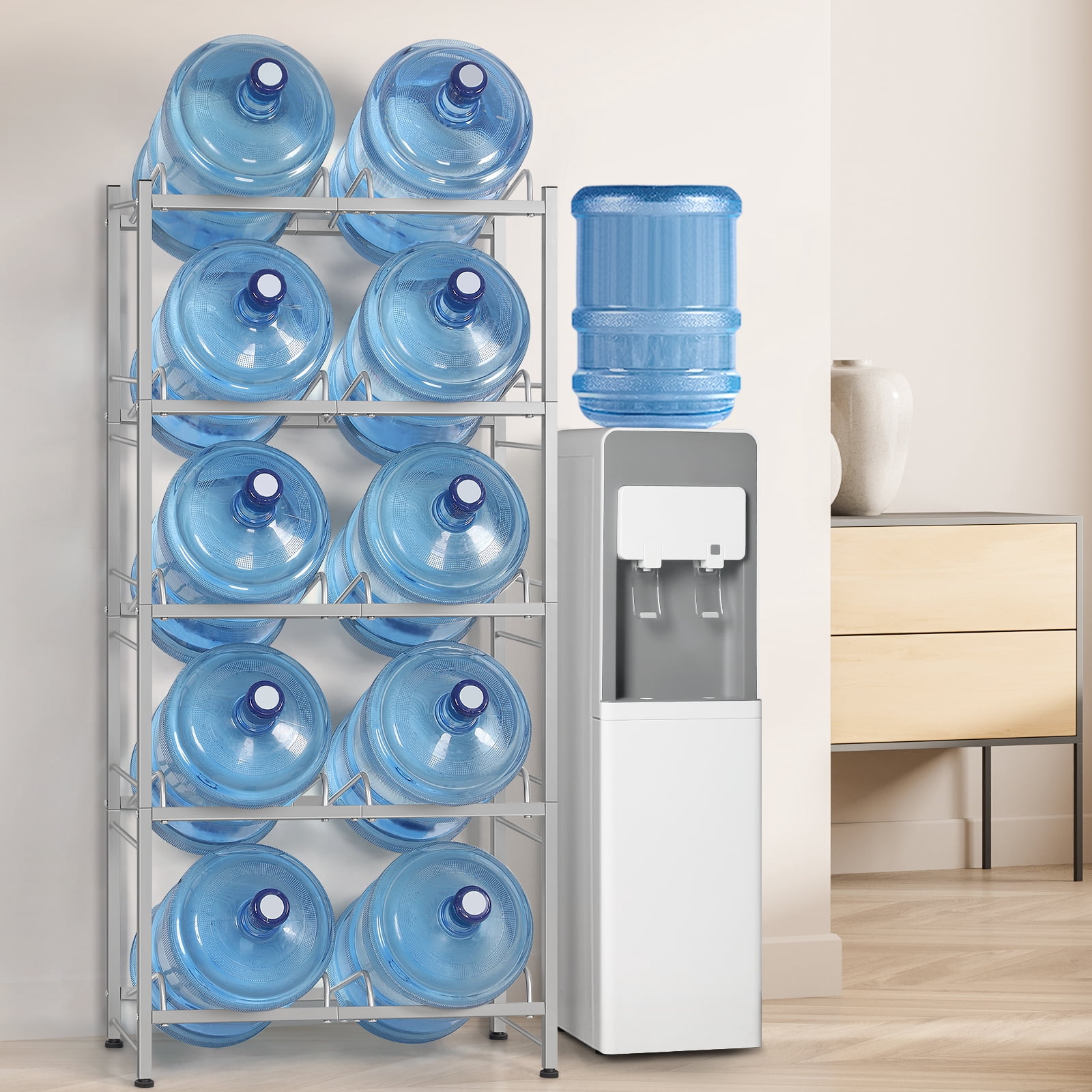 5 Gallon Water Bottle Holder, 4 Tier Double Row Heavy Duty Water Cooler ...