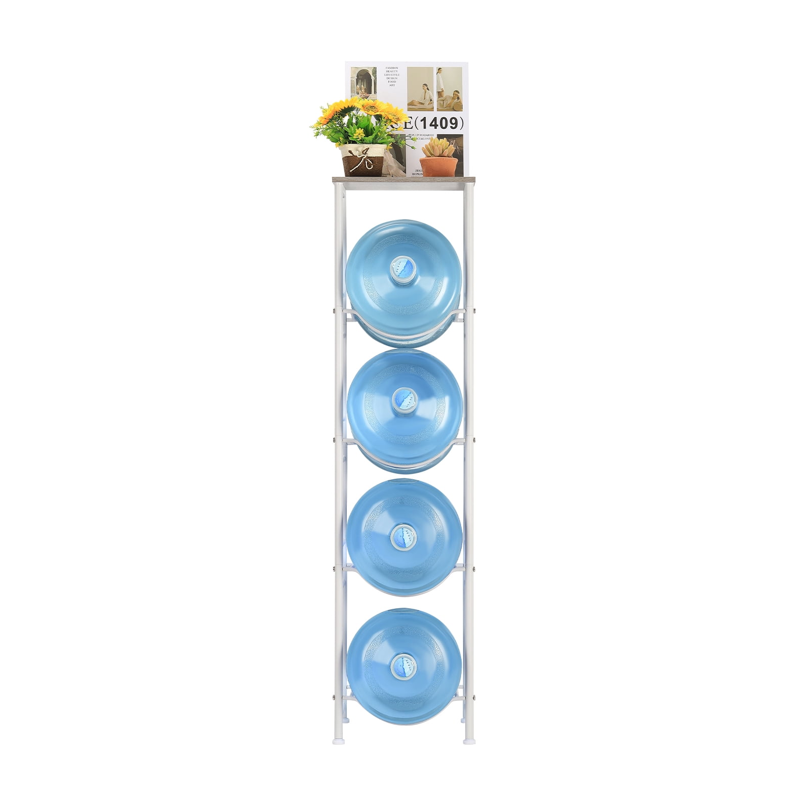 5 Gallon Water Bottle Holder, 4 Tier Water Cooler Jug Rack with Storage ...
