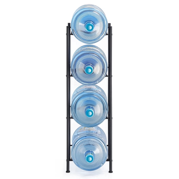 5 Gallon Water Bottle Holder Rack, 4 Tier Metal Water Jug Holder, Heavy Duty Water Cooler Jug Storage Rack for Home, Kitchen, Office, Black
