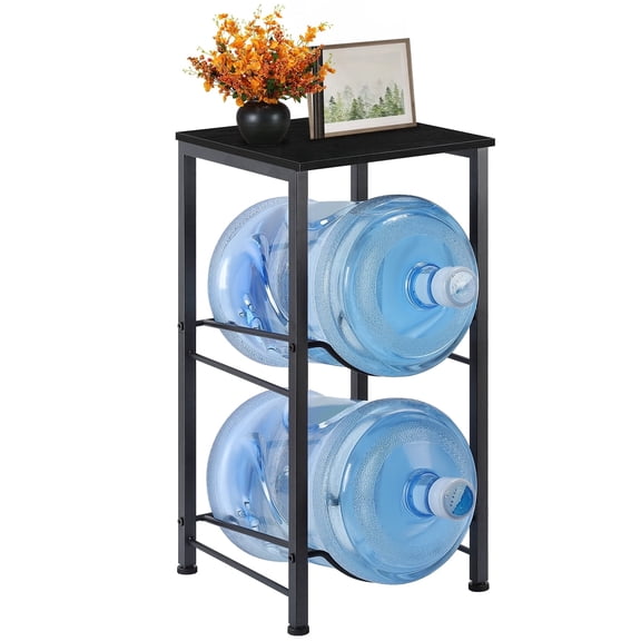 5 Gallon Water Bottle Holder with Storage Shelve, 2 Tier Water Jug Holder Stand, 2 Slots 5 Gal Water Cooler Jug Rack, Water Bottle Organizer for Office, Kitchen, Living Room