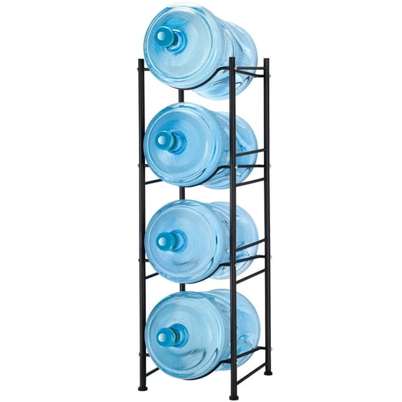 4-Tier 5 Gallon Water Bottle Holder - Heavy Duty Jug Organizing Storage Organizer Rack for Home or Office - Black