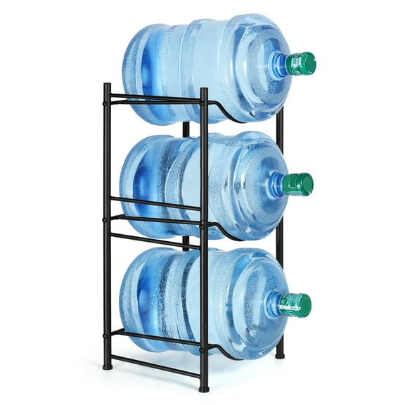 5 Gallon Water Bottle Jug Rack 3 Tier Heavy Duty Water Bottle Organiser Removable Gallon Water Bottle Jug Organiser for Kitchen Office Breakroom, Black