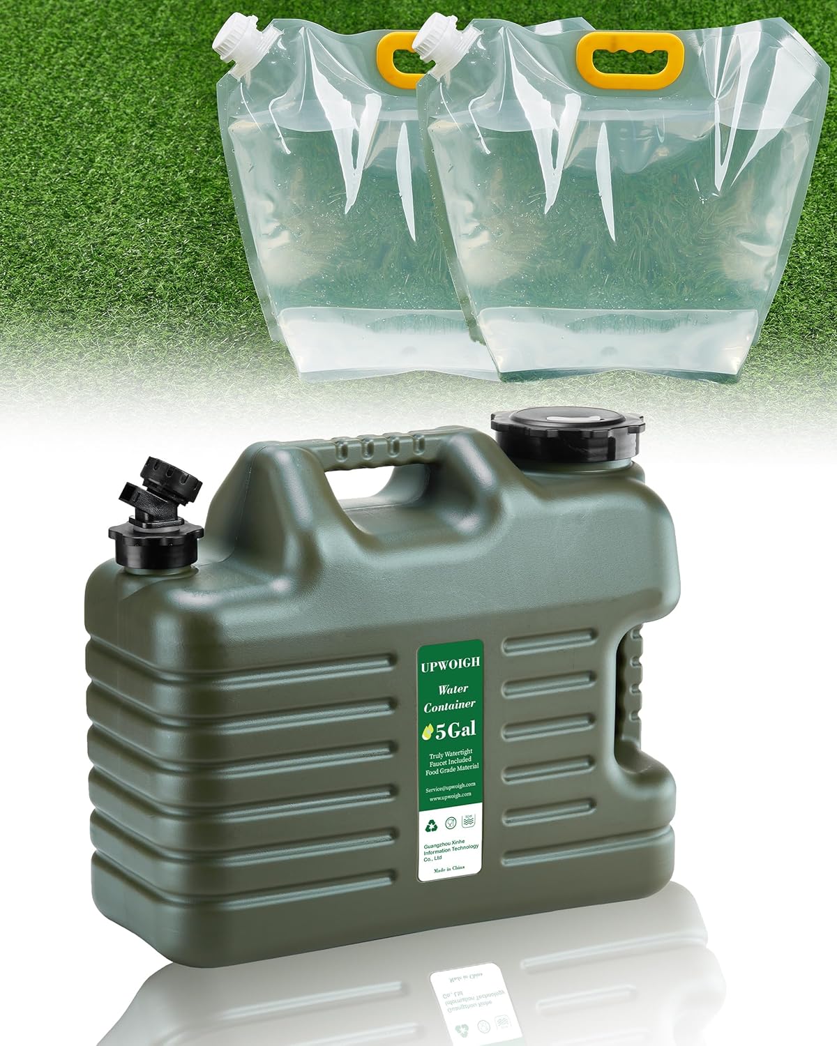 5 Gallon Water Jug and 2.6Gal Collapsible Water Bag Set of 2,Thickened ...